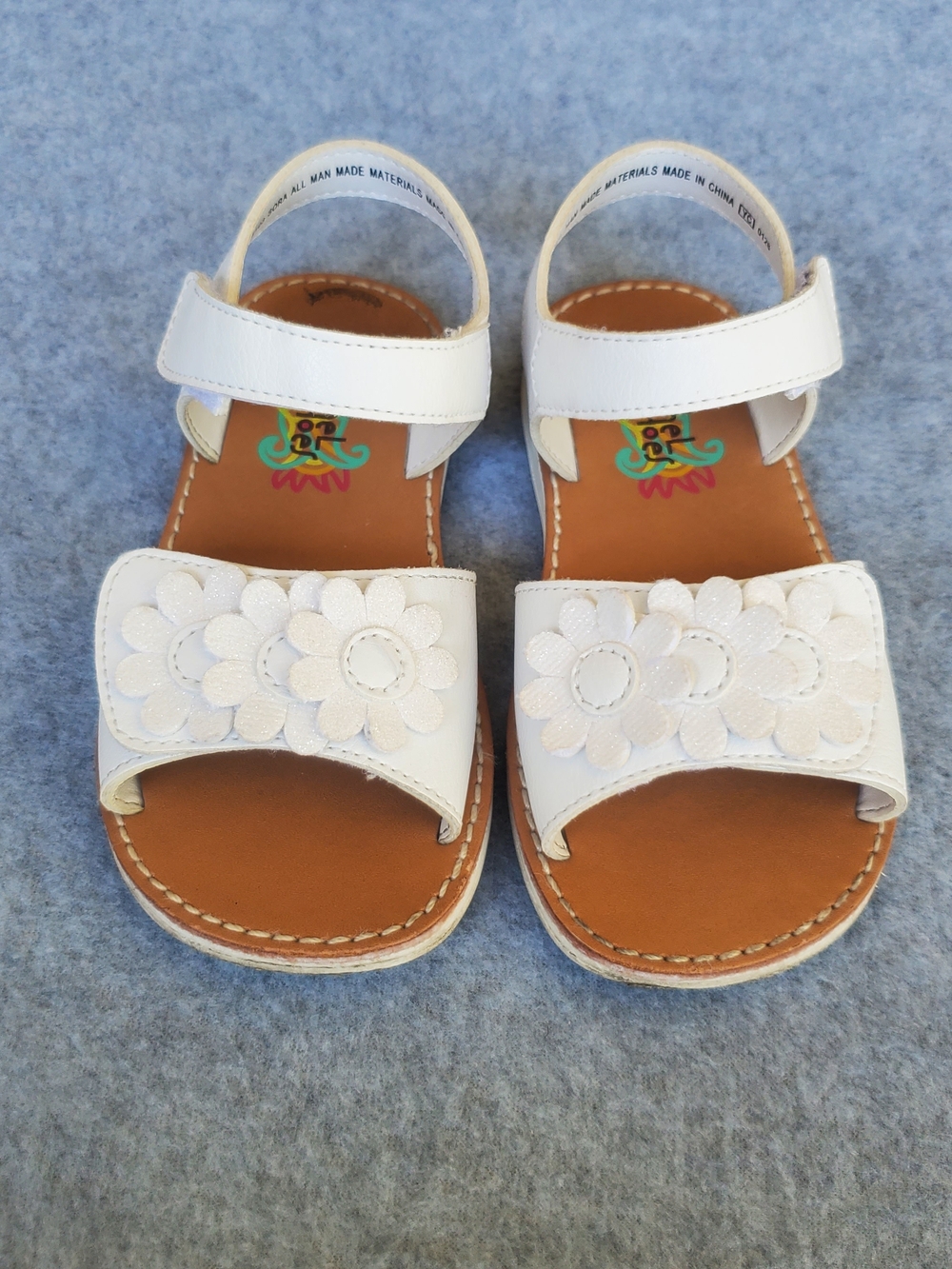 Rachel Shoes White Floral Leather Kids Sandals